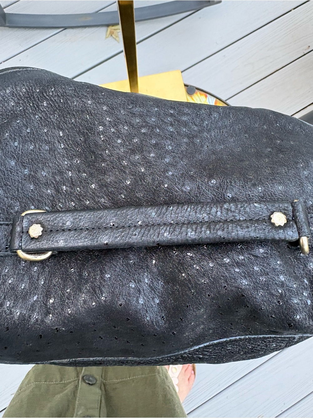See by Chloé Vintage Black Ostrich-Embossed Leather Satchel Messenger Bag - Picture 7 of 13